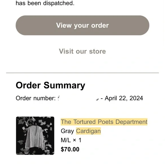 Taylor Swift The Tortured Poets Department Cardigan - Picture 5 of 5